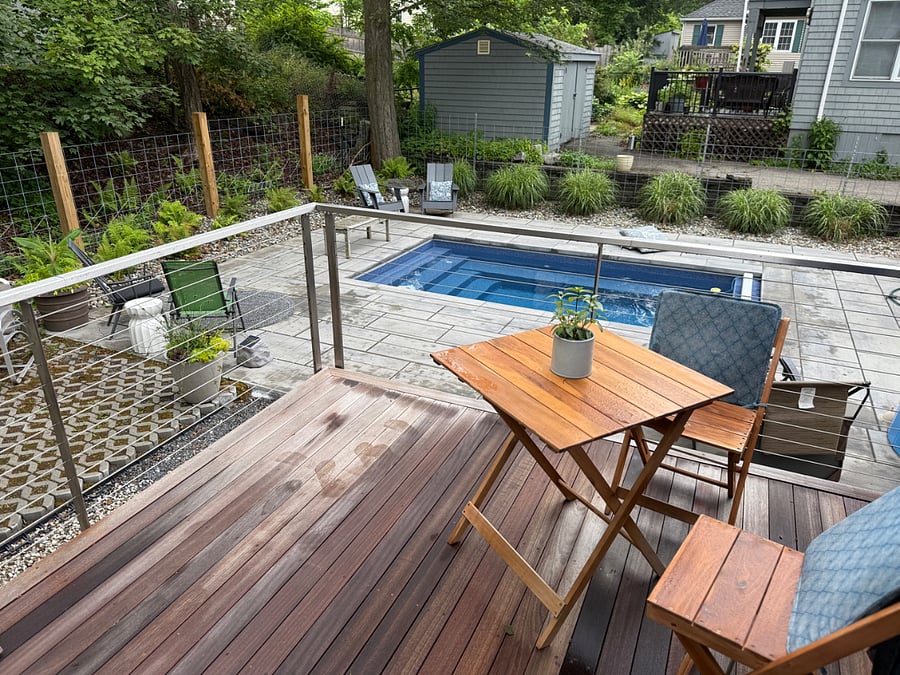 Deck overlooking backyard