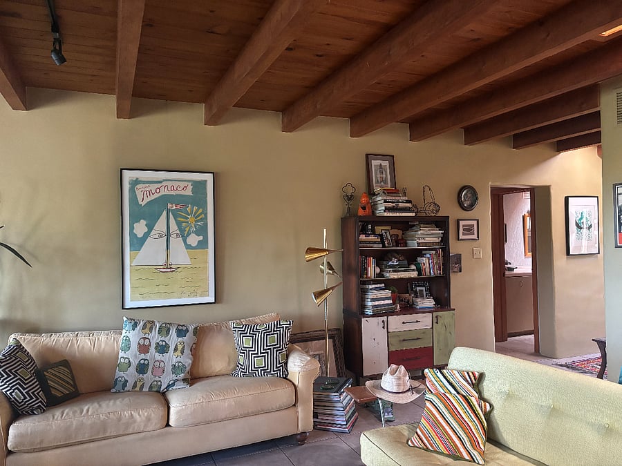 living room 1 with 2 couches, art, seating