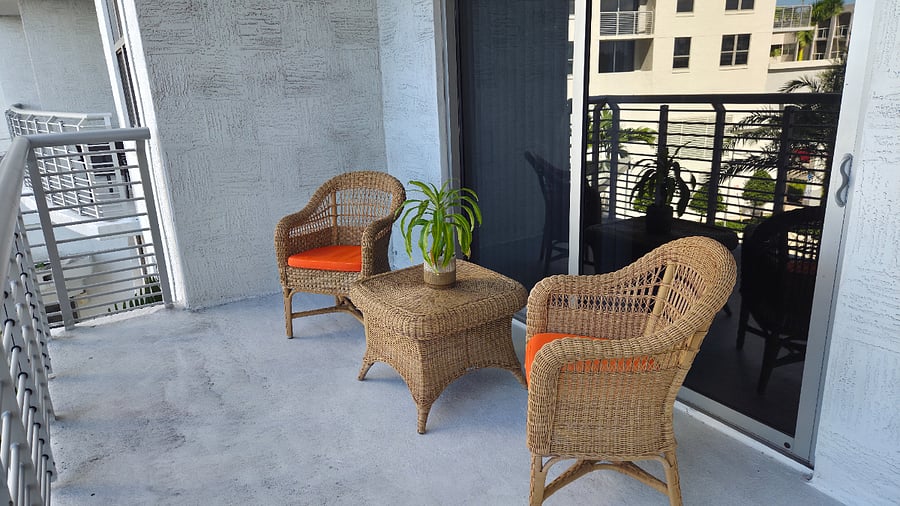 "Your private balcony retreat perfect for morning coffee, evening wine, and relaxing conversations under the Florida breeze."