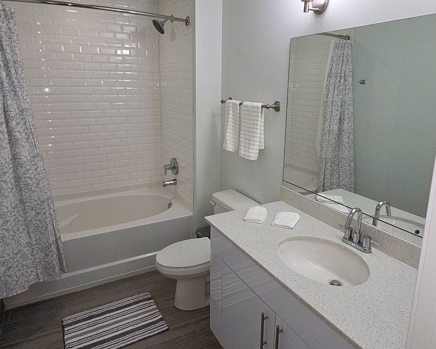 Relax & Recharge in a Private Spa-Like Bathroom Unwind after your shift in a spotless, fully equipped space with fresh towels, full tub, and calming design. Perfect for traveling professionals who value comfort and care.
