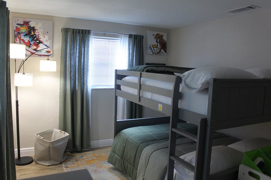 Guest Bedroom with Full size Bunks and trundle