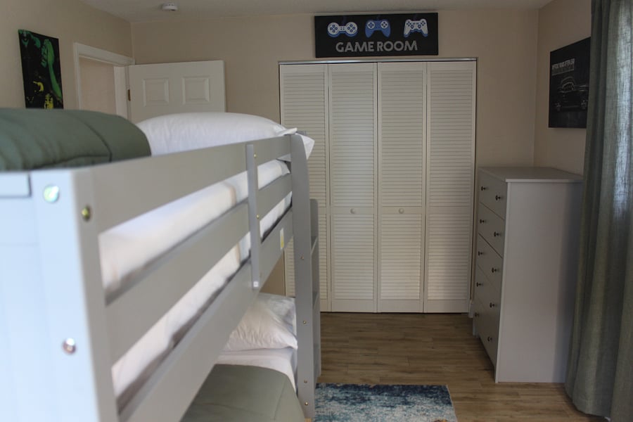 Guest Bedroom with Full size Bunks and trundle
