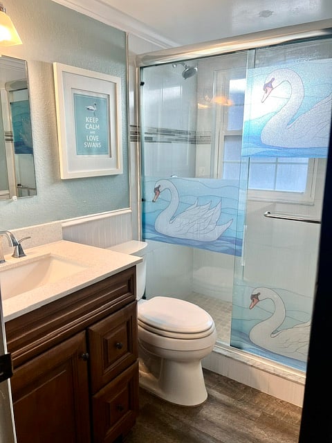 Private bath with large closet.