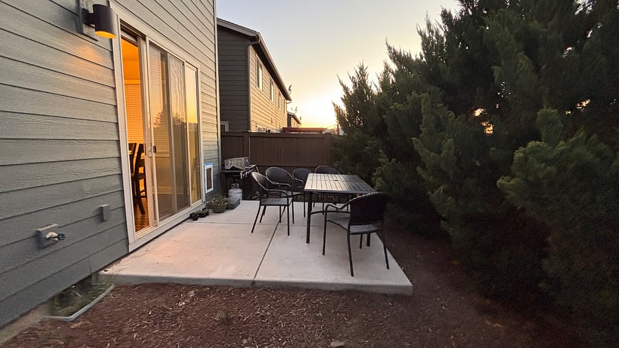 Patio with table and BBQ grill