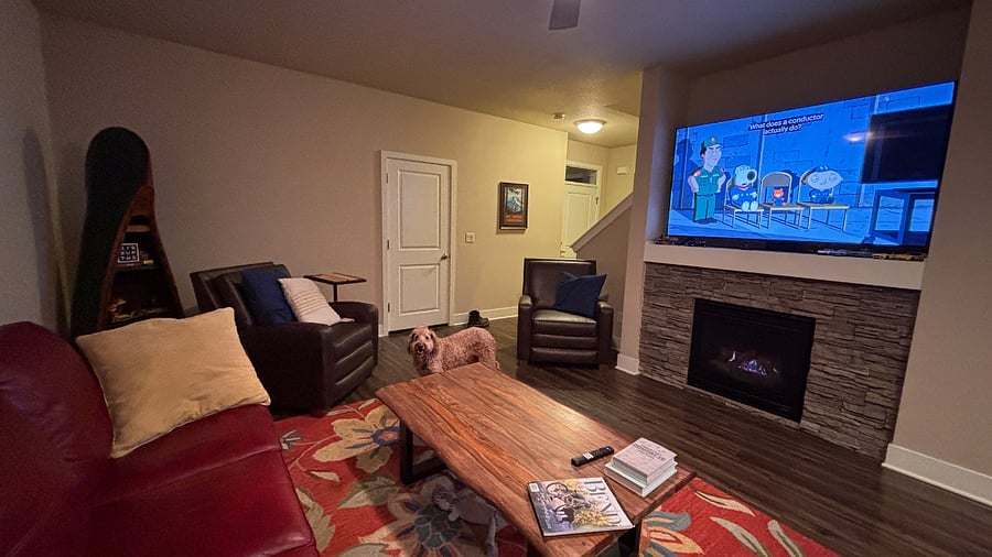 Living Room with TV and Fireplace