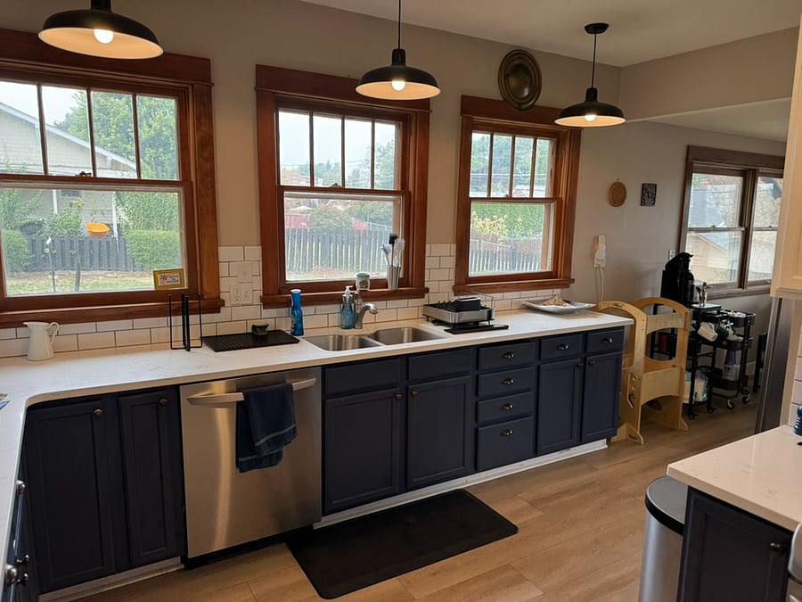 Massive kitchen, beautiful view of backyard, lots of additional storage.