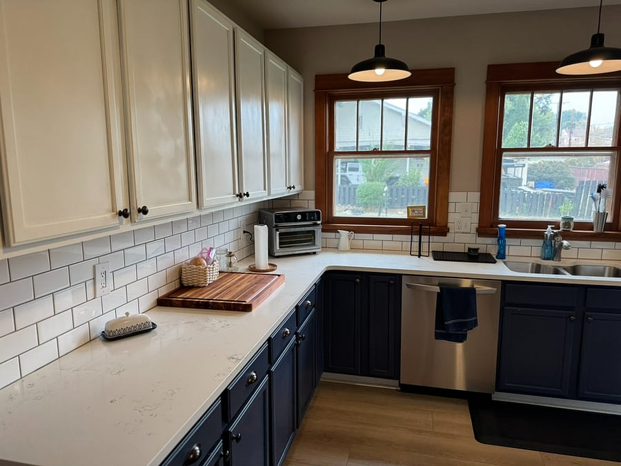 Large L shaped kitchen, beautiful view of backyard, lots of additional storage.