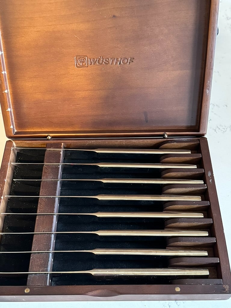 Wustof steak knife set available add on. Hand wash only!