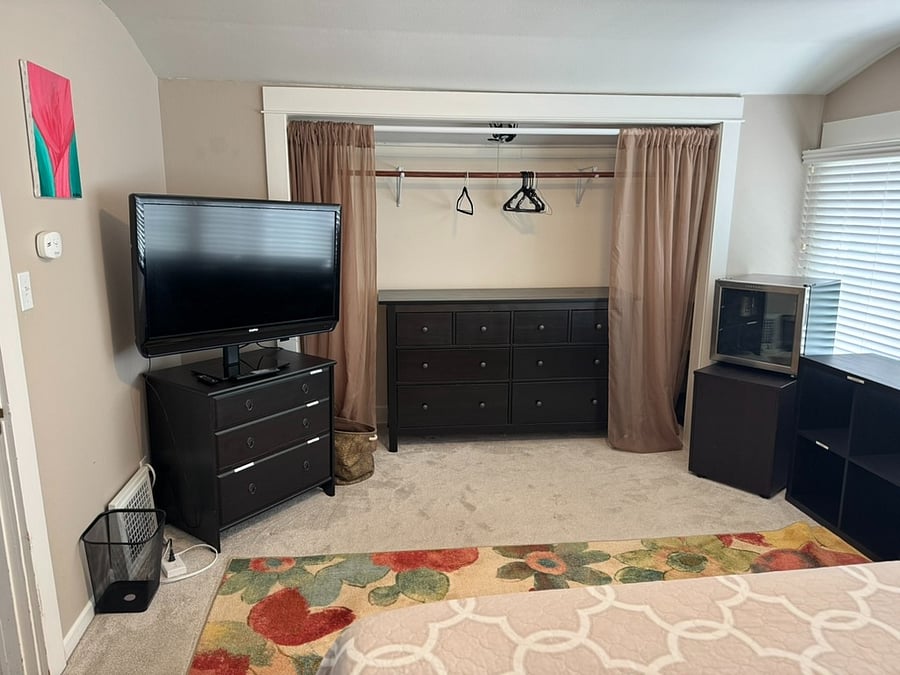 1st of two closets in master, storage on each side. TV and drink fridge (amenity add on)