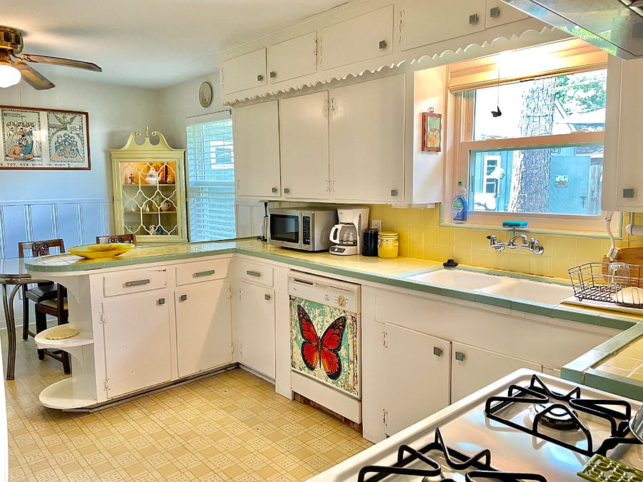 Full kitchen view from hallway.