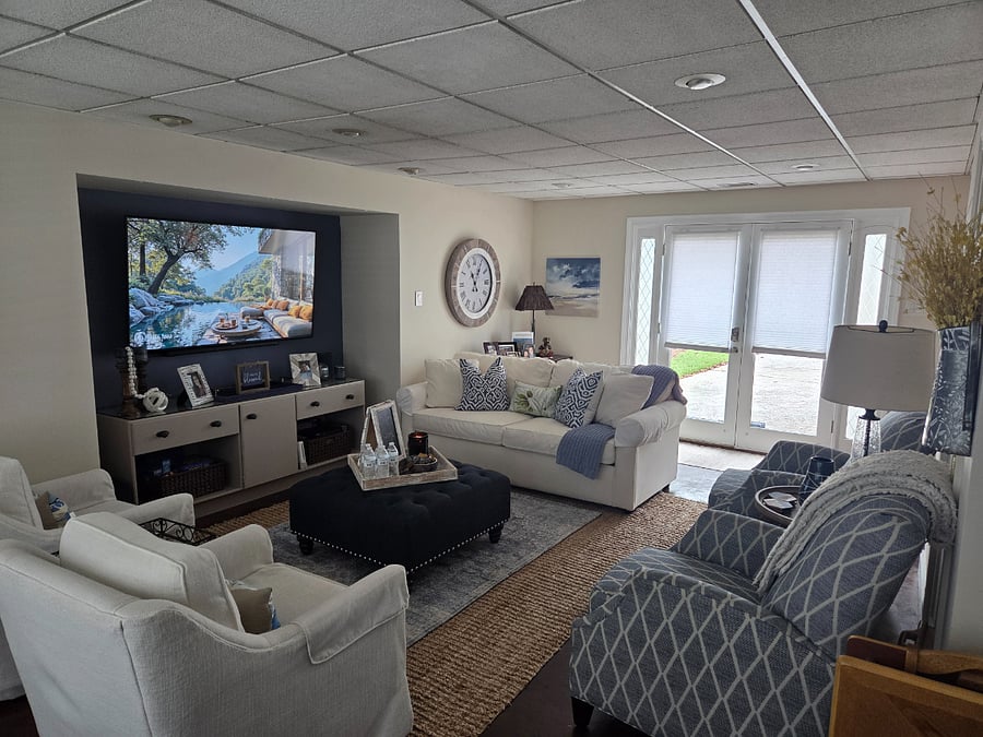 Family rm w/ large TV and surround sound