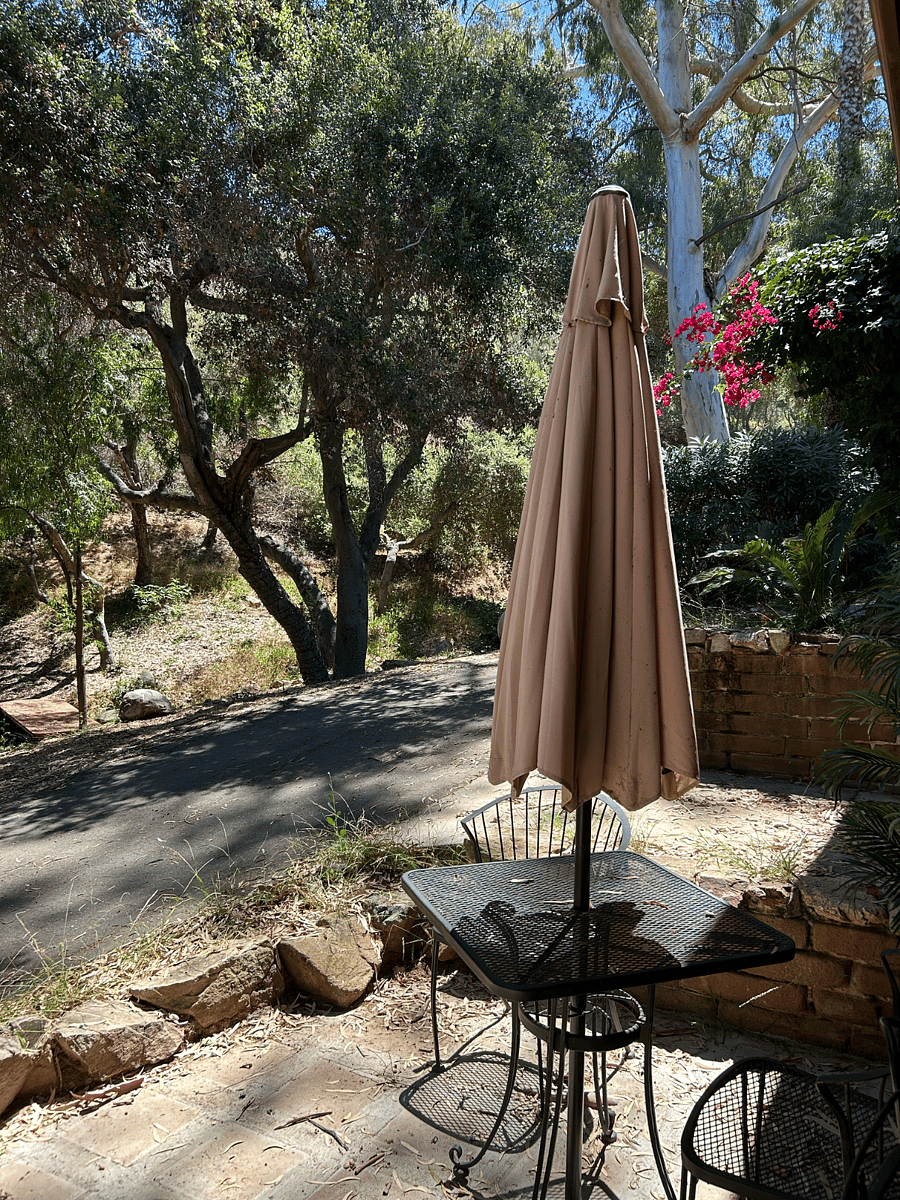 outside seating among the oaks
