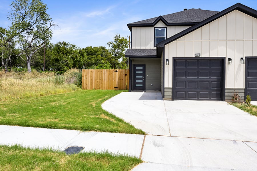 Entrance and garage