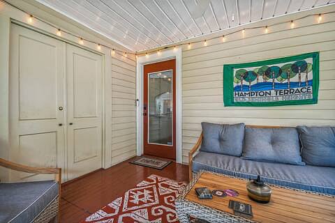 Front entrance with pocket door that open to front bedroom.