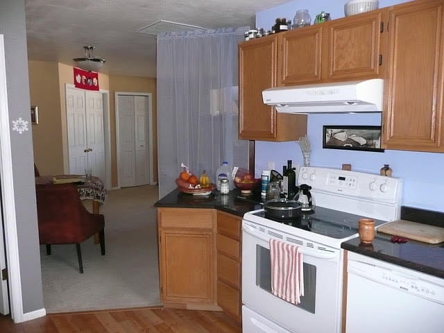 Kitchen with dining room view