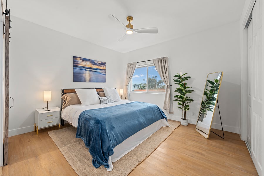 Master bedroom, top level. King bed.