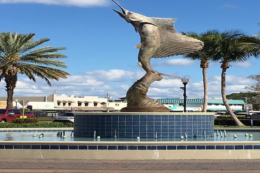 Downtown Stuart Sailfish Fountain by Day