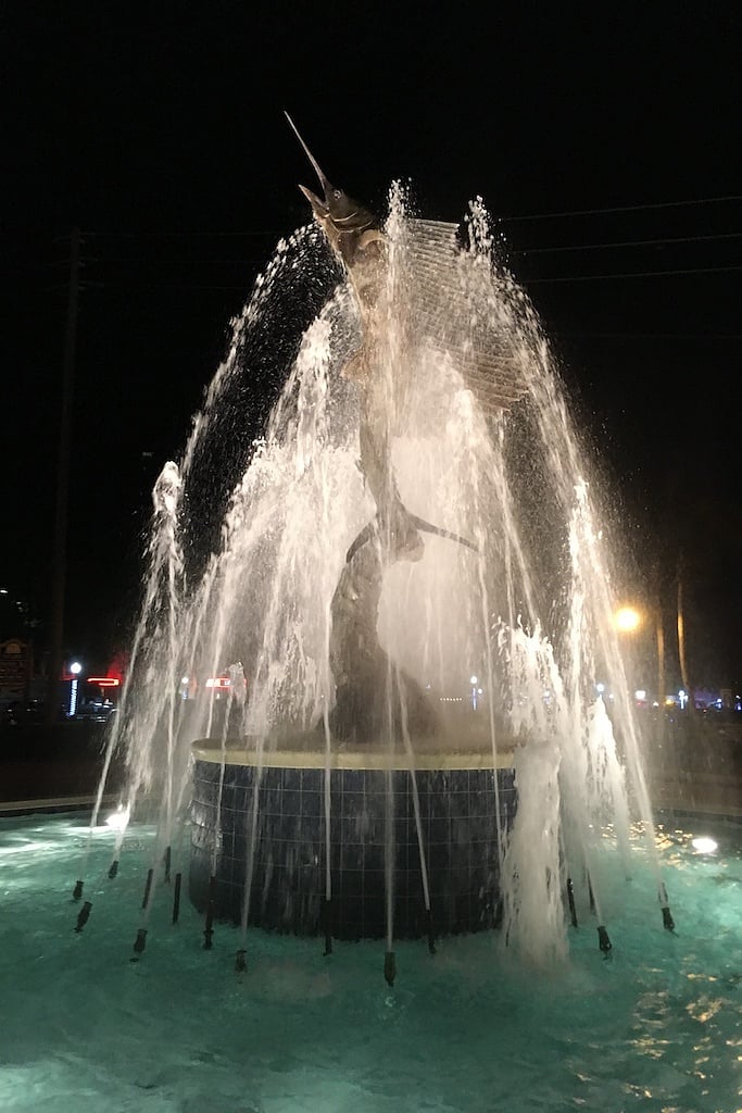 Sailfish Fountain by Night