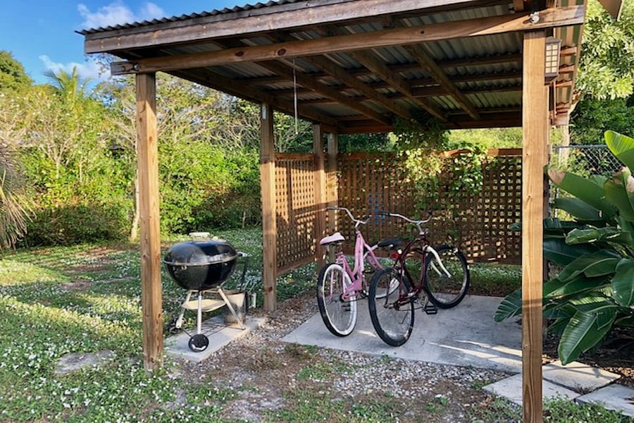 2 'beach cruiser' bikes under the covered grill area