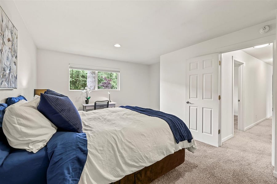 Nook in corner near window adds extra space for exercise or stretching.