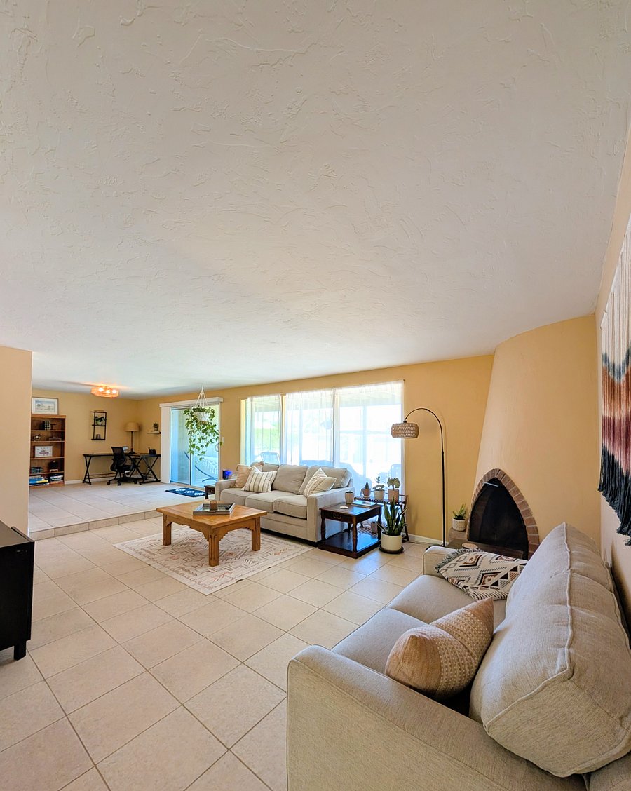 Living room with bonus office space