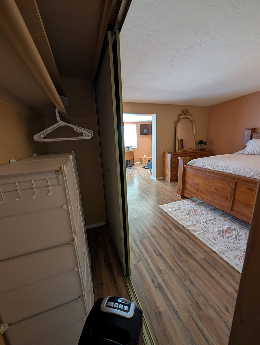 Ample closet space in all bedrooms that include hangers and small amenities, such as fan, extra storage and sound machine