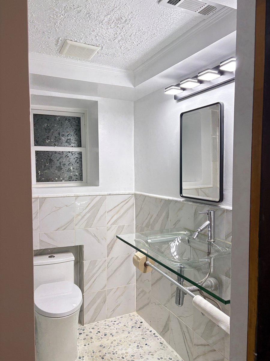 Modern bathroom with glass fixtures