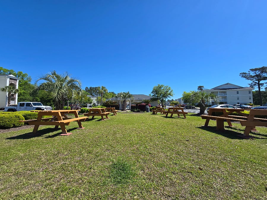 picnic tables/grills by pool