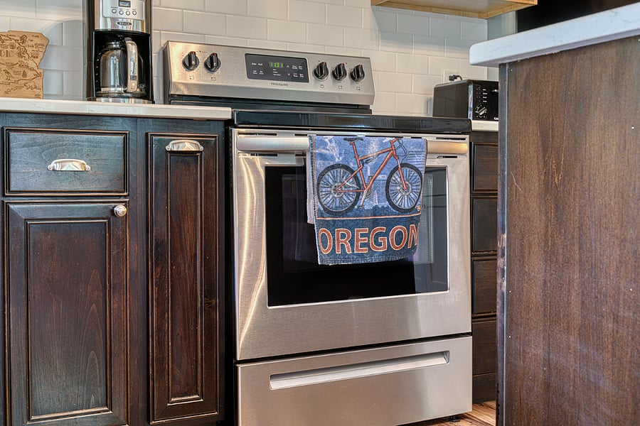Flat top stove with oven.
