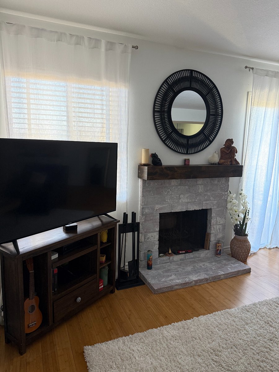Living room TV and fireplace