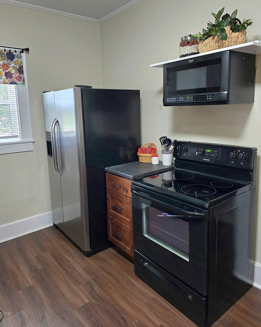 Full sized fridge, microwave and oven
