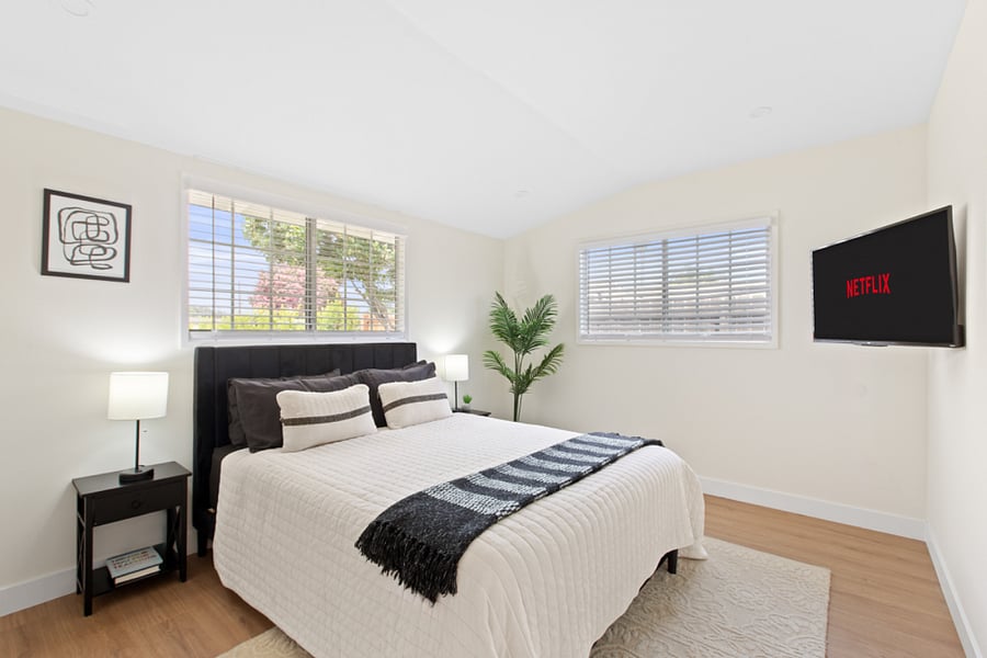 Primary bedroom with King bed and hotel-quality linens