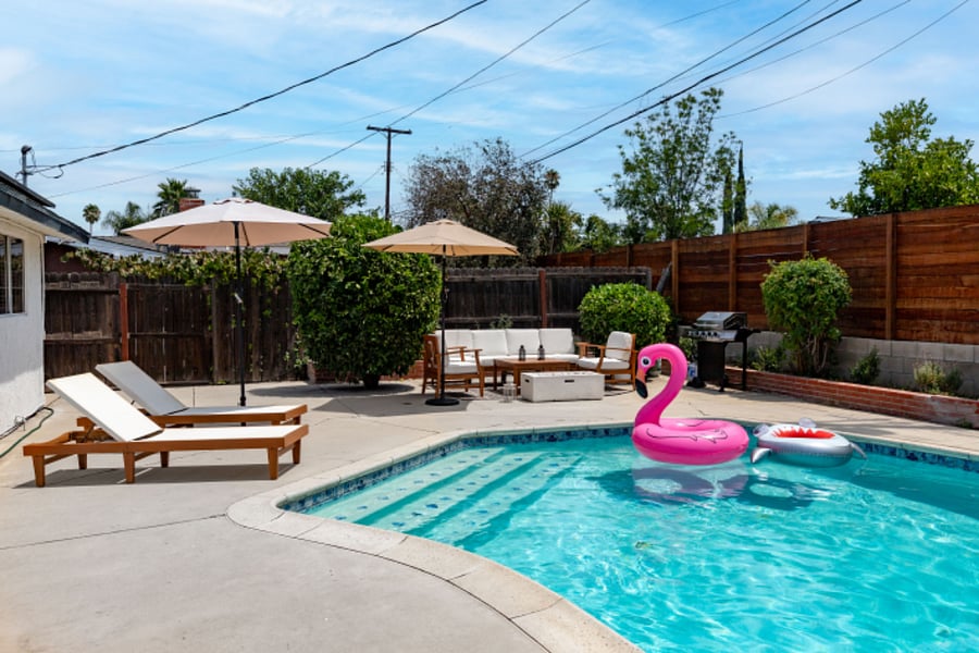 Private pool with lounge chairs, great for extended monthly living