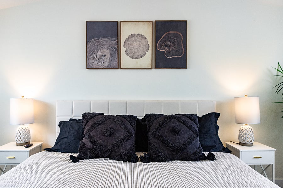Primary King bedroom with hotel-quality bedding