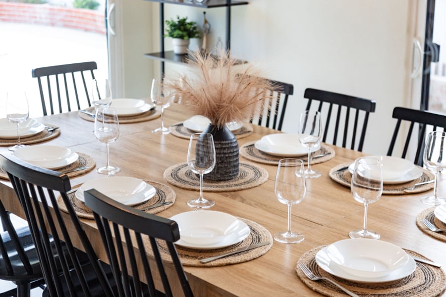 Dining table set for family or corporate guests