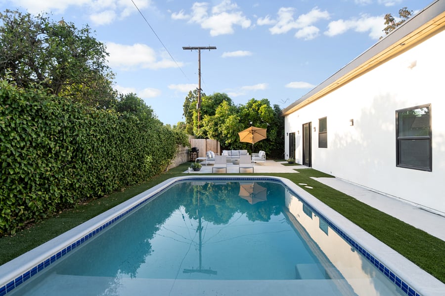 Outdoor patio and pool perfect for 30+ day living