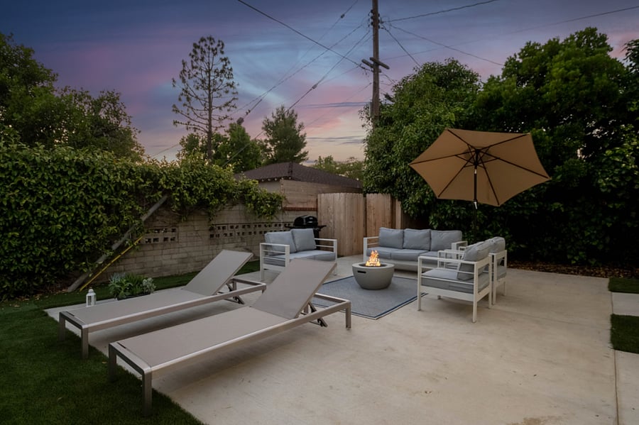 Safe residential setting with pool and seating