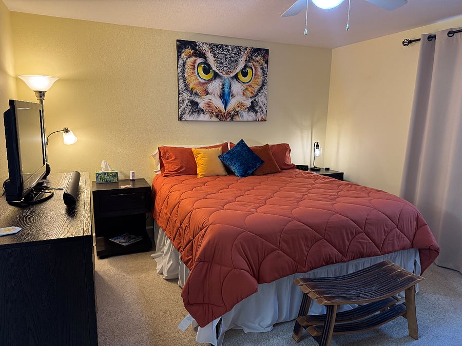 Master bedroom with all new furniture and walk-in closet.
