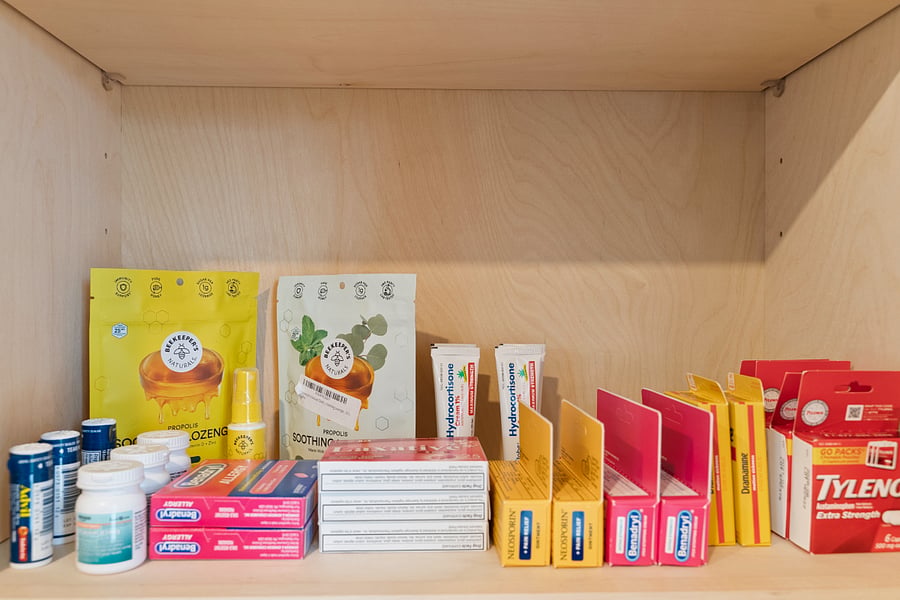 Curated by medical professionals, this in-home OTC cabinet includes essentials chosen with patient needs in mind. From pain relief to immune support, its the kind of thoughtful care you wont find in a typical hotel stay.