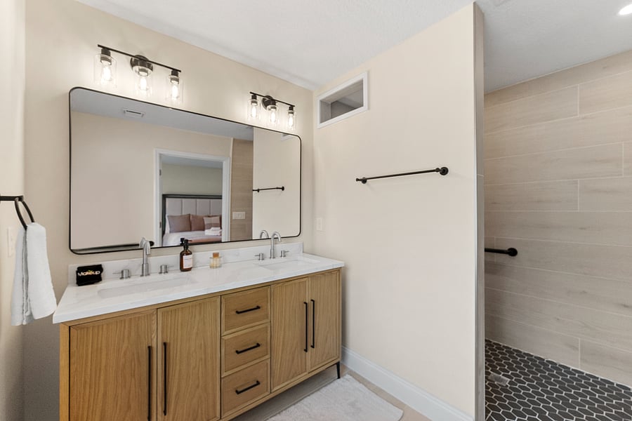 Fully remodeled with the healing patient in mind, this wheelchair-accessible master bath features brand-new finishes, wide entry, zero-threshold shower, and warm, soothing designbecause comfort, dignity, and ease matter most in recovery.