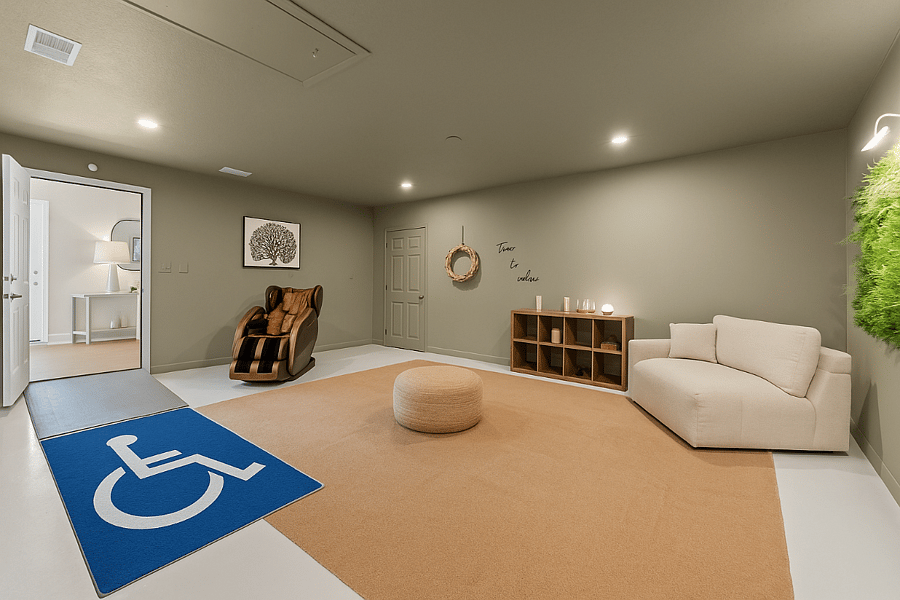 One of our wheelchair-accessible ramps, built to a safe 1:12 slope ratio for smooth entry. Designed with durability, ease, and patient comfort in mind.