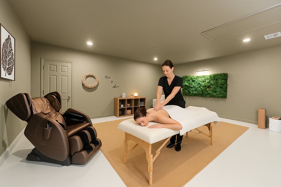 Wellness room with massage tableexclusive specials with vetted local masseurs only for our guests.