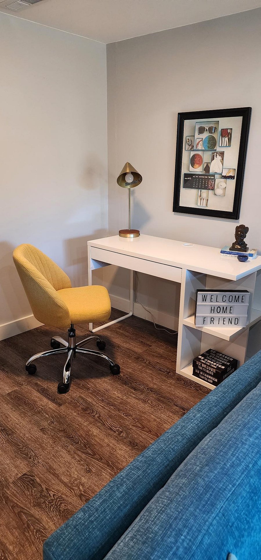 Separate work area behind the couch/living area