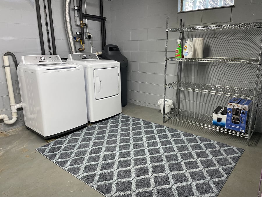 washer, dryer, water softener on lower level