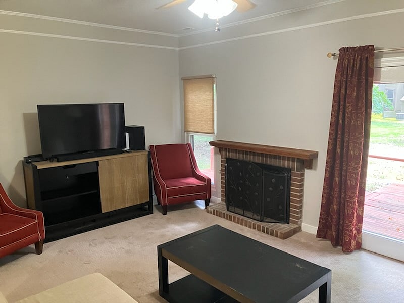 TV room with gas fireplace