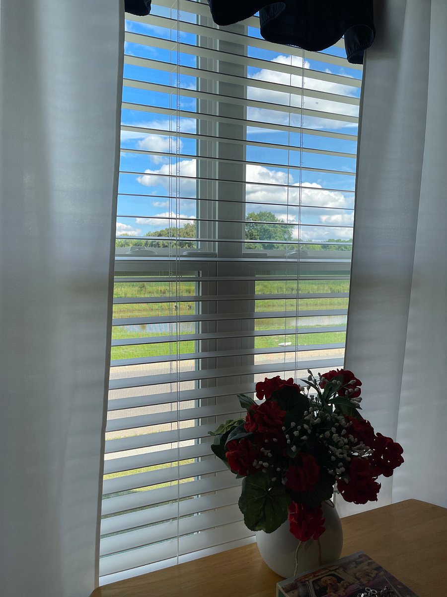 Out the window is a nice view of the pond and soy bean field.