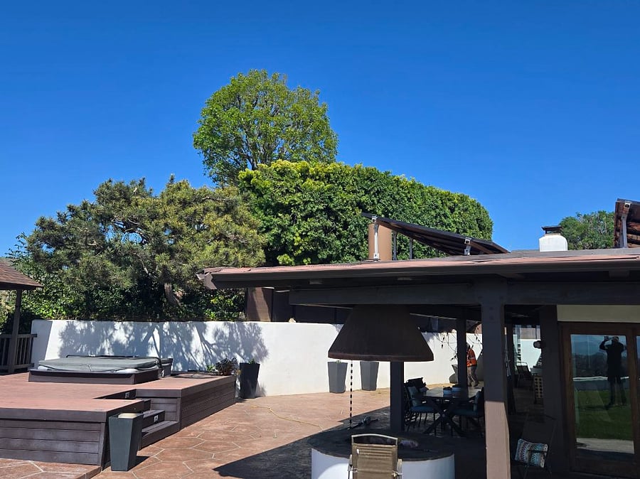 Side yard area with gas firepit, deck with hot tub and views!