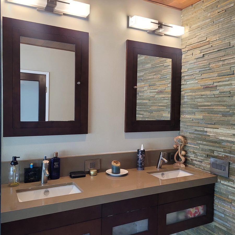 Modern bathroom with floating vanity. 