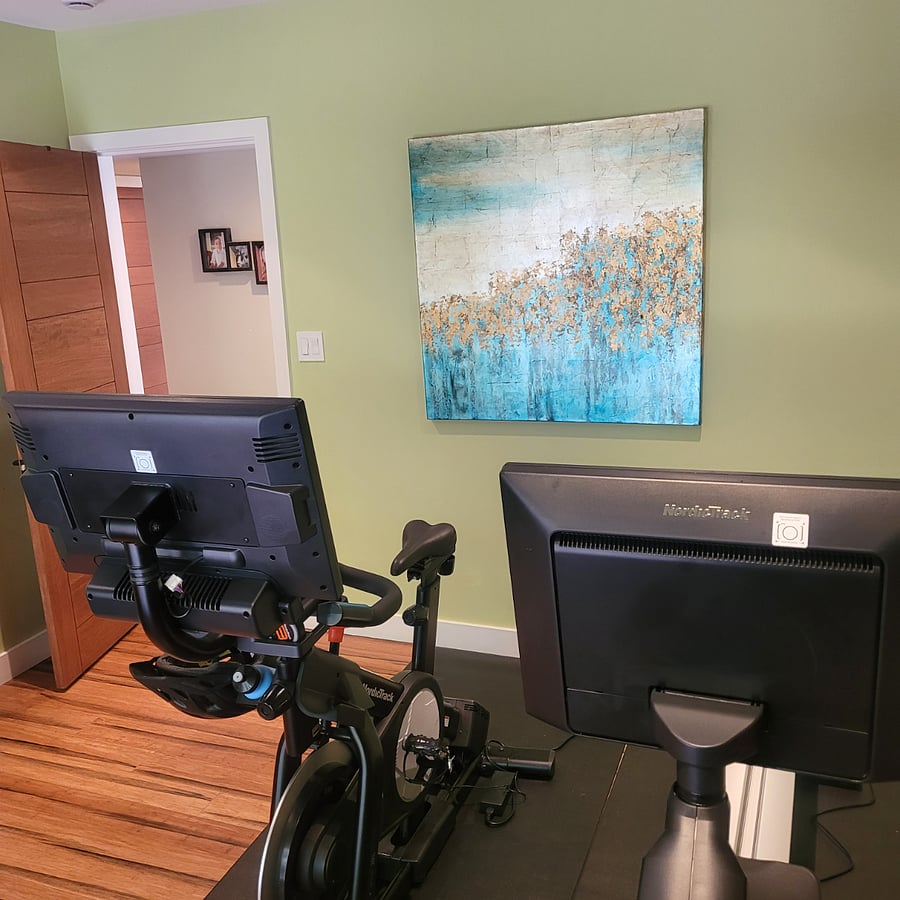 4th bedroom converted into a workout room with NodicTrack rower and bike. 