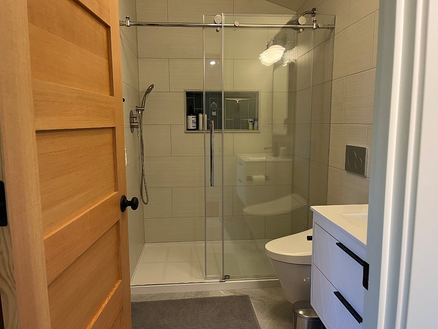 Large bathroom upstairs with walk-in shower and heated floors.